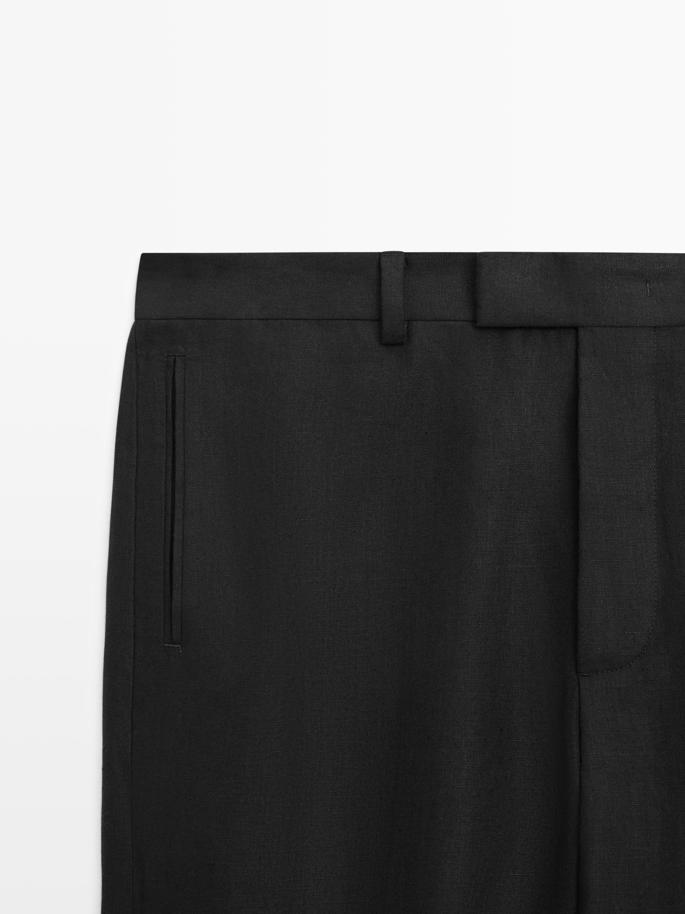 Linen tailored fit barrel trousers